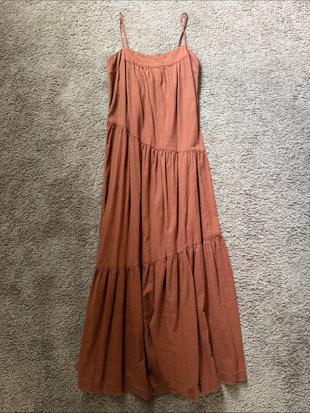 Abercrombie & Fitch Rust-Tone Spaghetti Strap Tiered Maxi Skirt